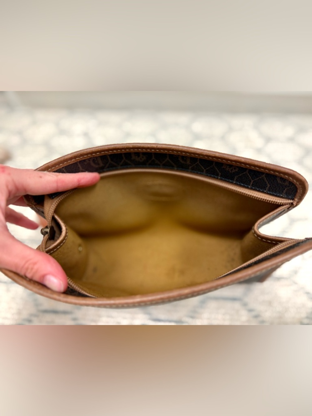 DIOR Vintage Iconic Honeycomb Monogram Brown Coated Canvas Wristlet Clutch Bag - Picture 14 of 16